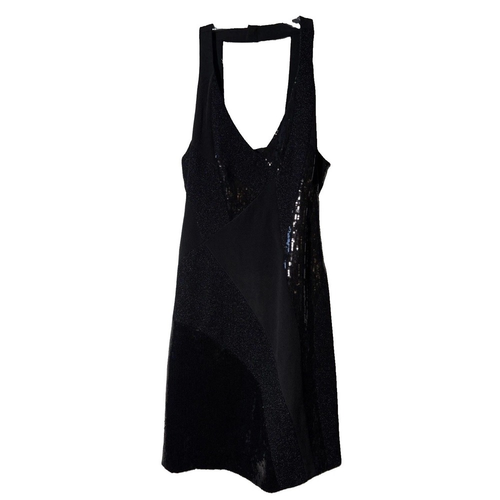 Nicole Miller Sequins And Knit V-Neck Cutout Back Knee-Length Dress Size 6